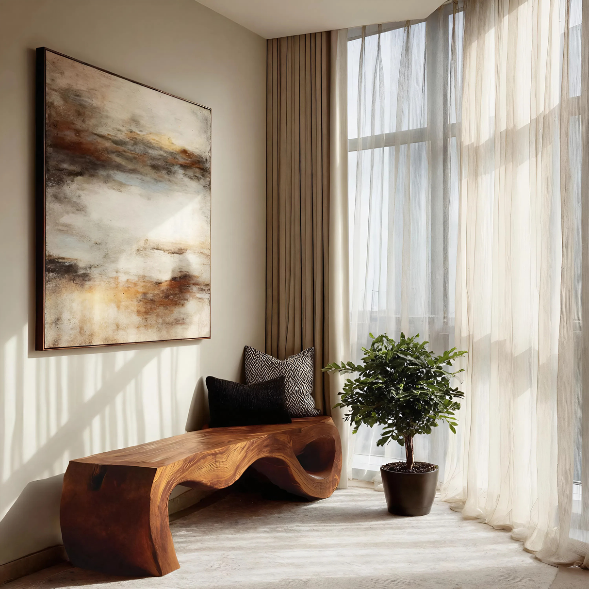Organic Sculptural Bench For Entryway Or Living Room