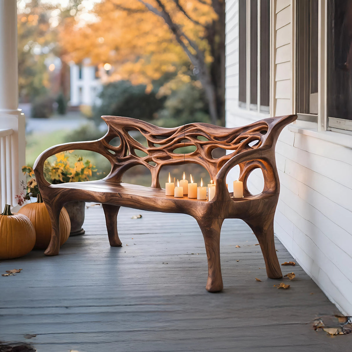 Mid Century Solid Wood Halloween Bench For Outdoor Design