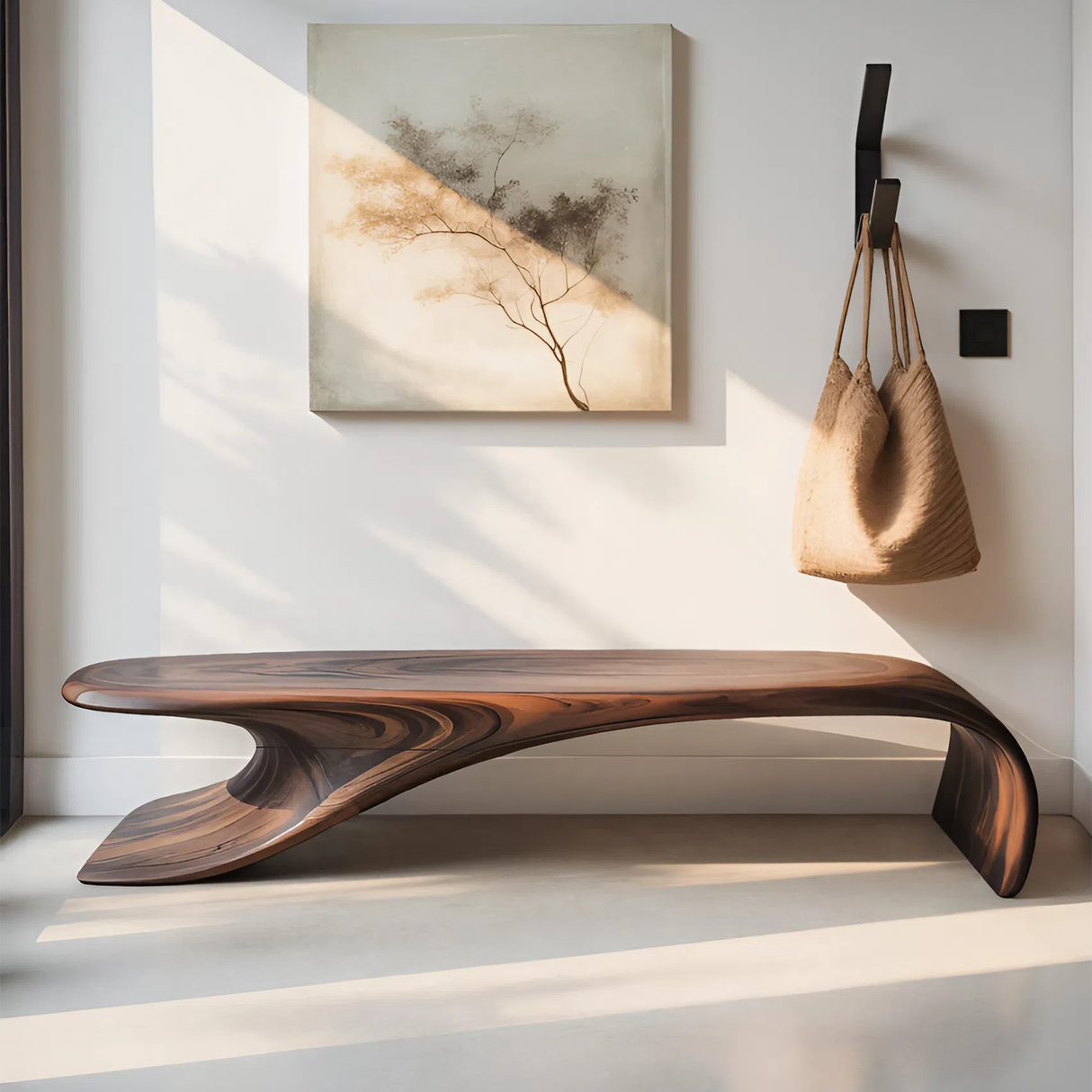 Modern Sculptural Bench With Flowing Curves For Living Room