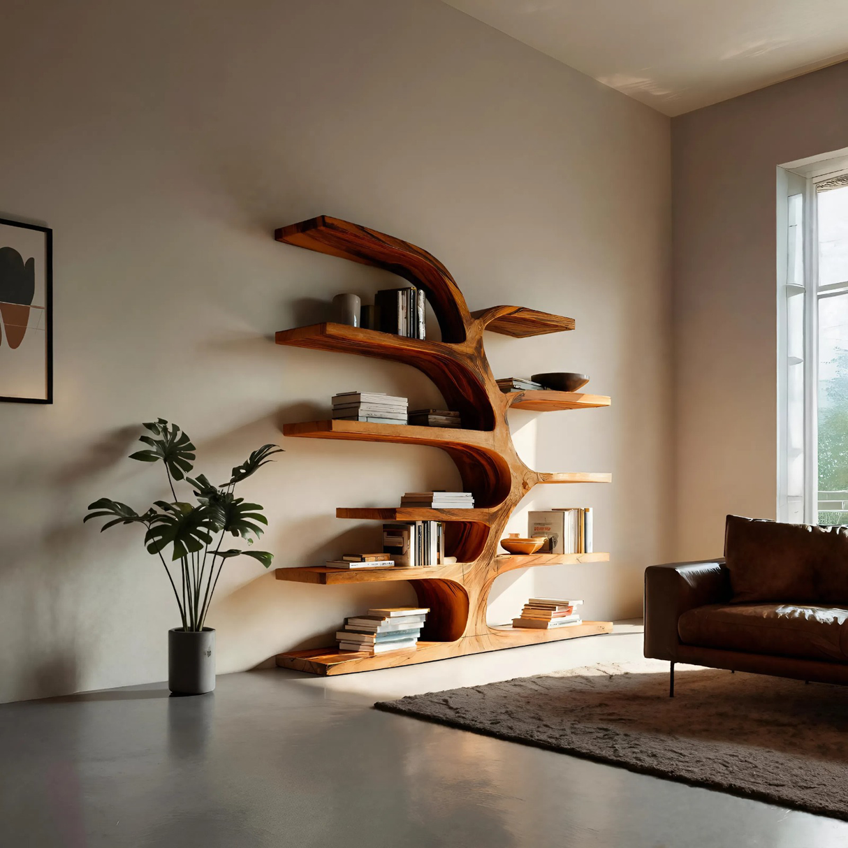 Handcrafted Curved Bookshelf For Living Room Furniture