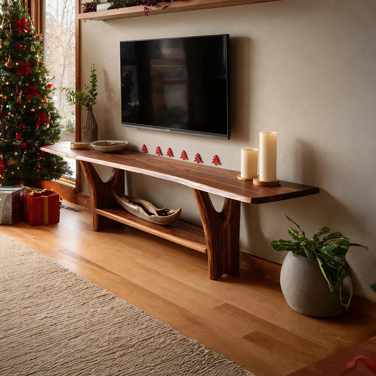Modern Live Edge Wooden TV Console For Holiday Bedroom Furniture