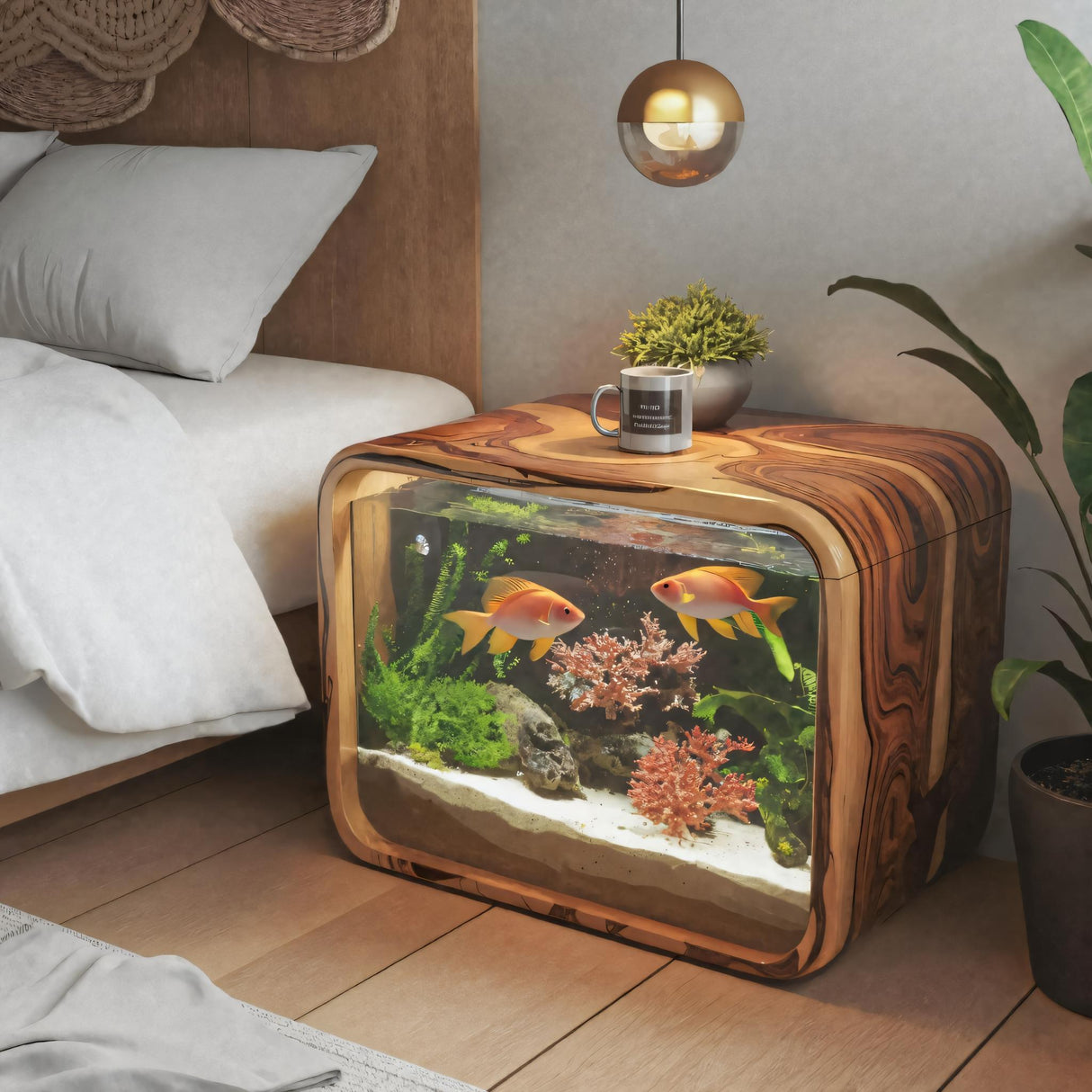 Modern Aquarium Nightstand With Storage For Bedroom And Living Room Display