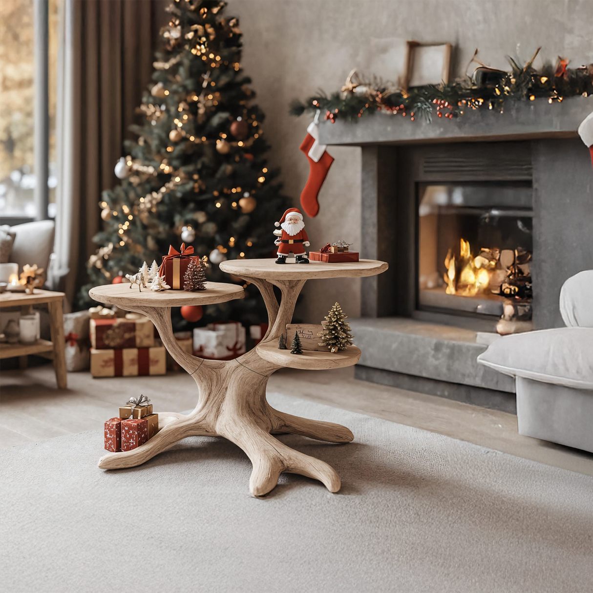 Handcrafted Round End Table For Living Room Holiday Furniture Decor