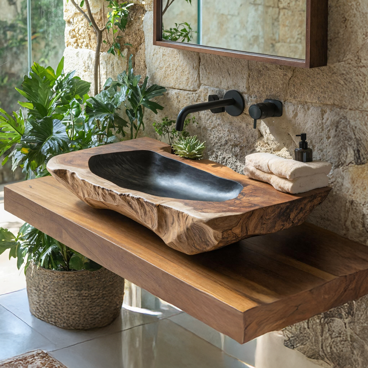 Handcrafted Solid Wood Sink For Farmhouse Bathroom Decor