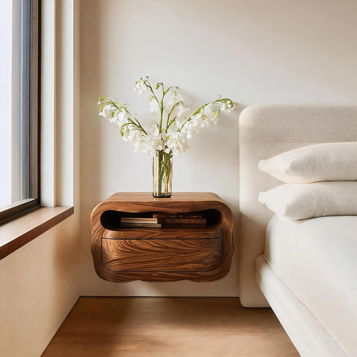 Modern Floating Nightstand With Soft Curves For Bedroom