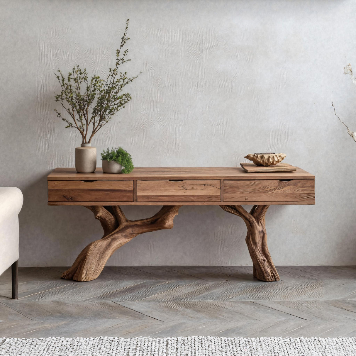 Mid Century Wooden Console Table For Entryway Design With Storage