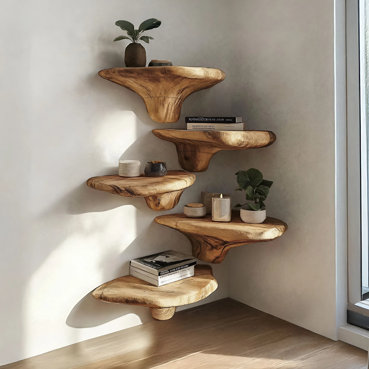 Farmhouse Solid Wood Mushroom Shelf For Entryway Wall Design