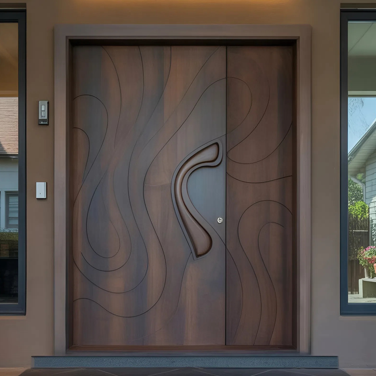 Modern Sculpted Front Door With Carved Design For Contemporary Entryway And Home