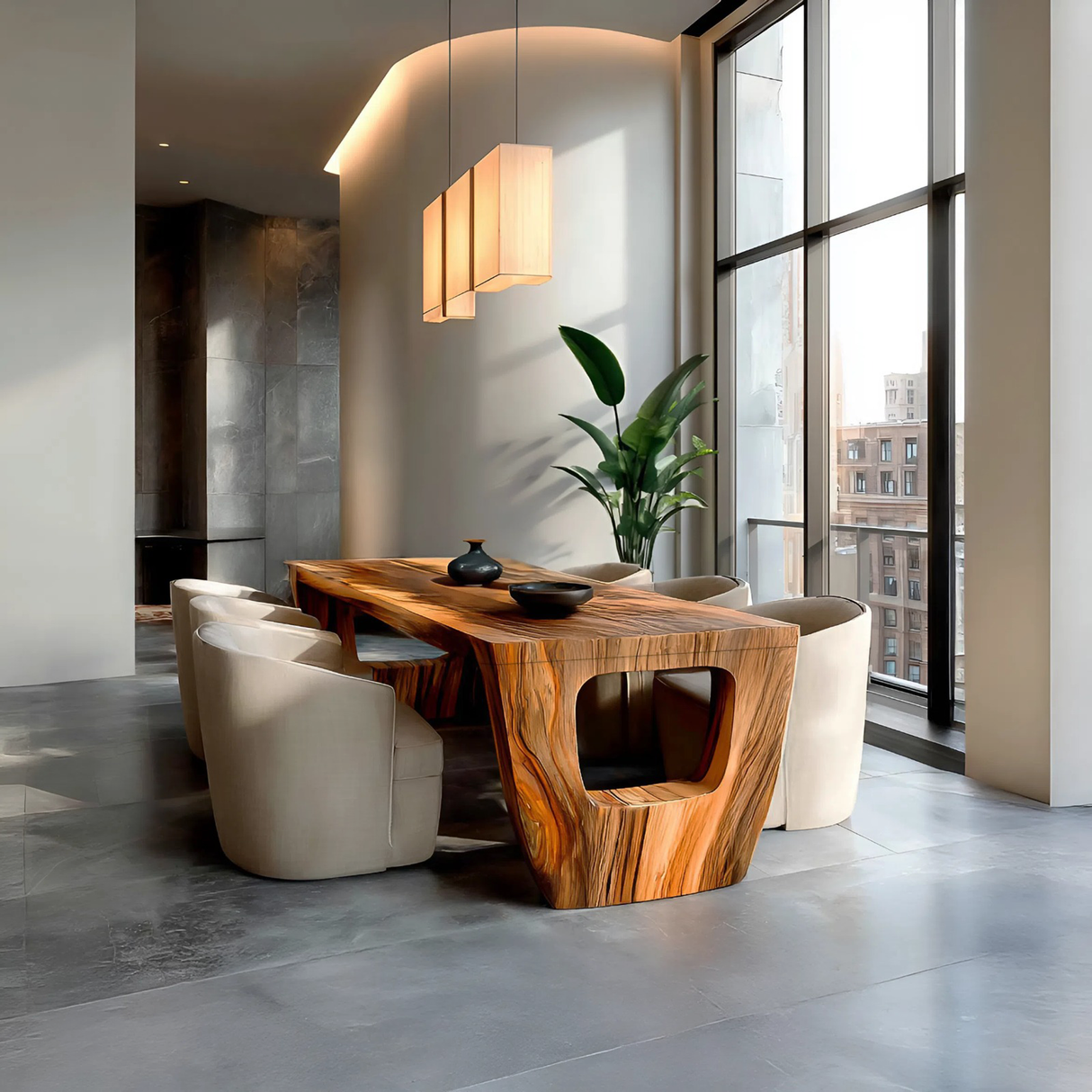 Rustic Dining Table With Artistic Base Design For Kitchen