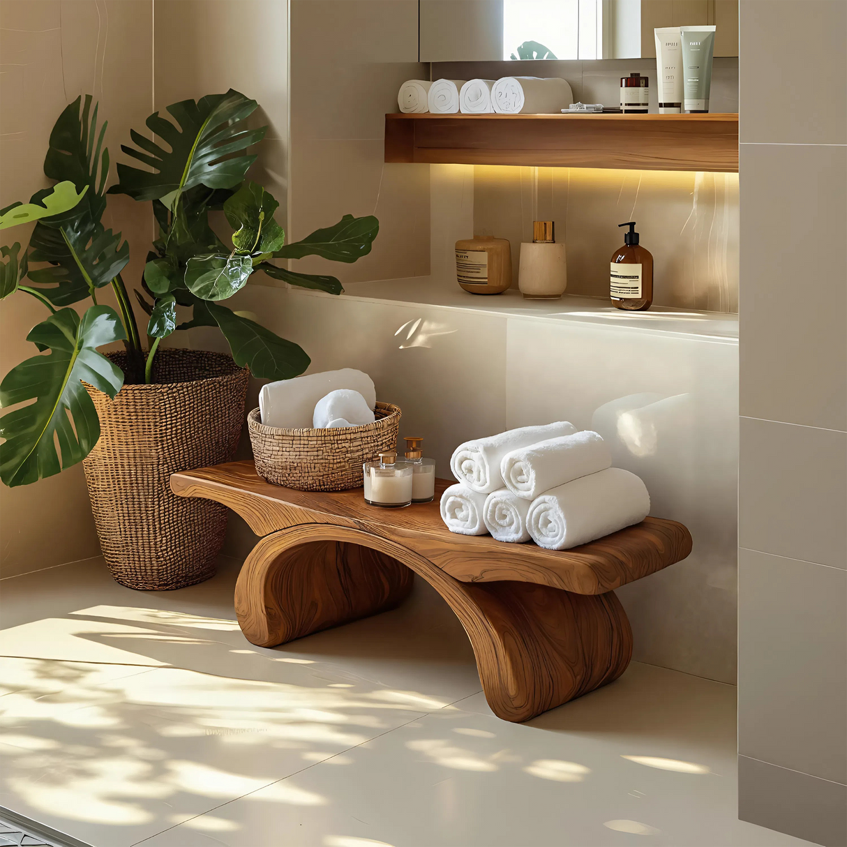 Modern Organic Shower Bench For Bathroom Or Spa Furniture