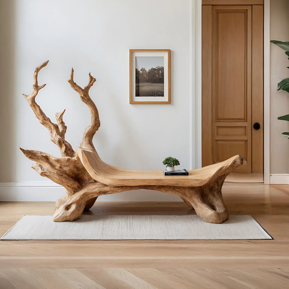 Mid Century Wooden Bench For Modern Living Room Decor