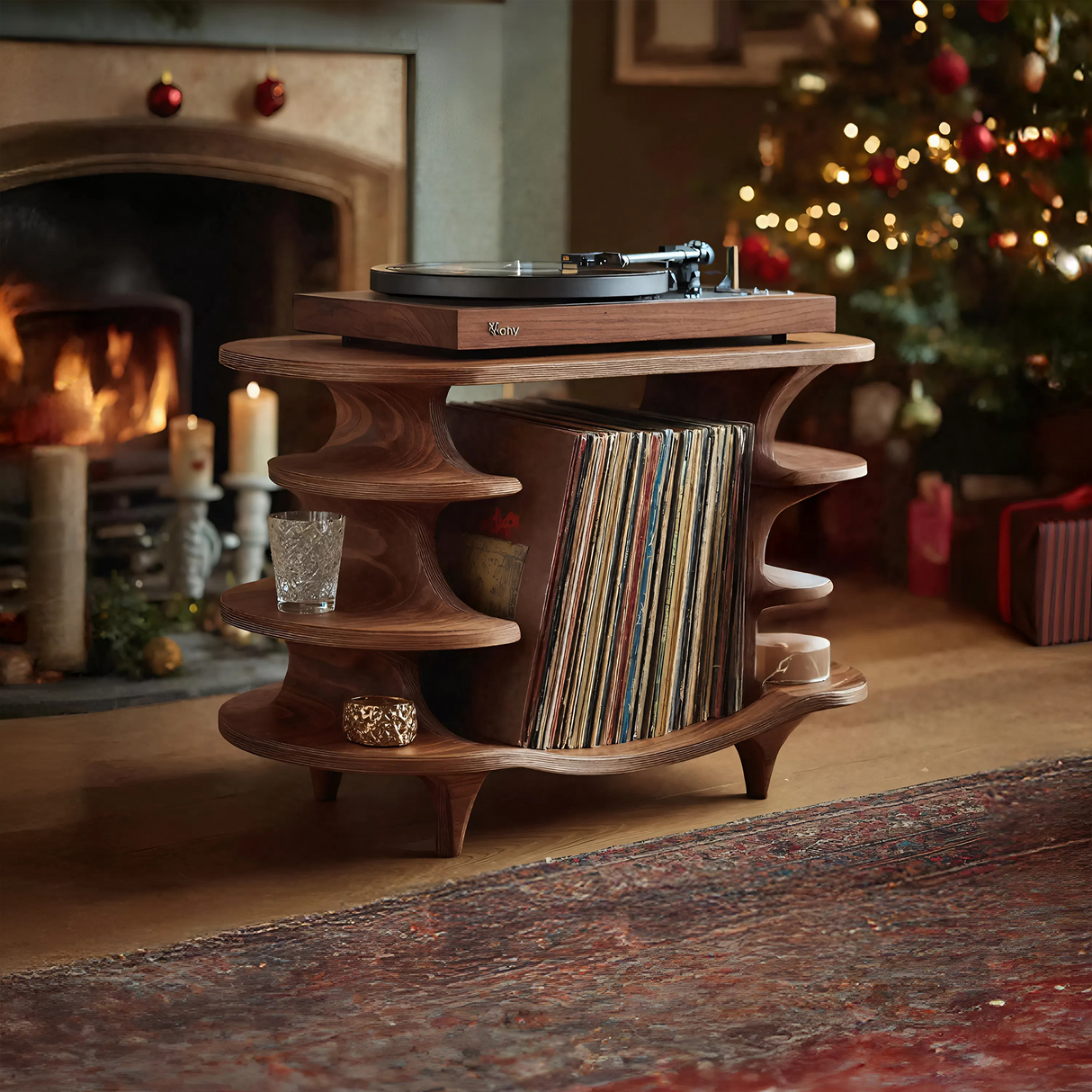 Modern Solid Wood Record Stand For Living Room Christmas