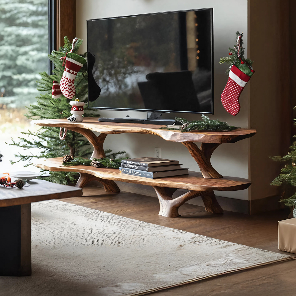 Modern Wooden Live Edge TV Console For Christmas Entryway Furniture