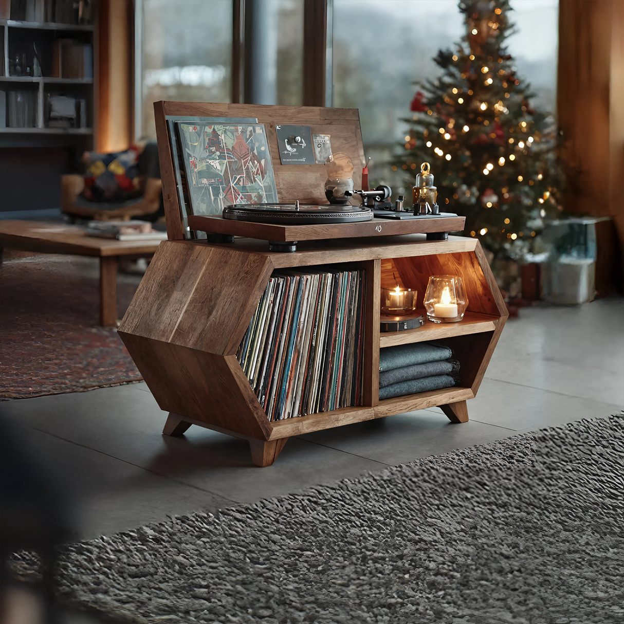 Handcrafted Wooden Record Stand For Bedroom Holiday Style