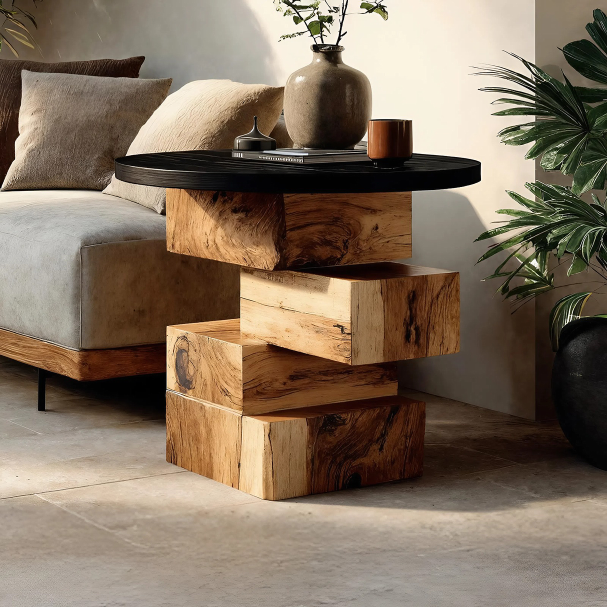 Handcrafted Wooden Side Table For Boho Furniture Styling