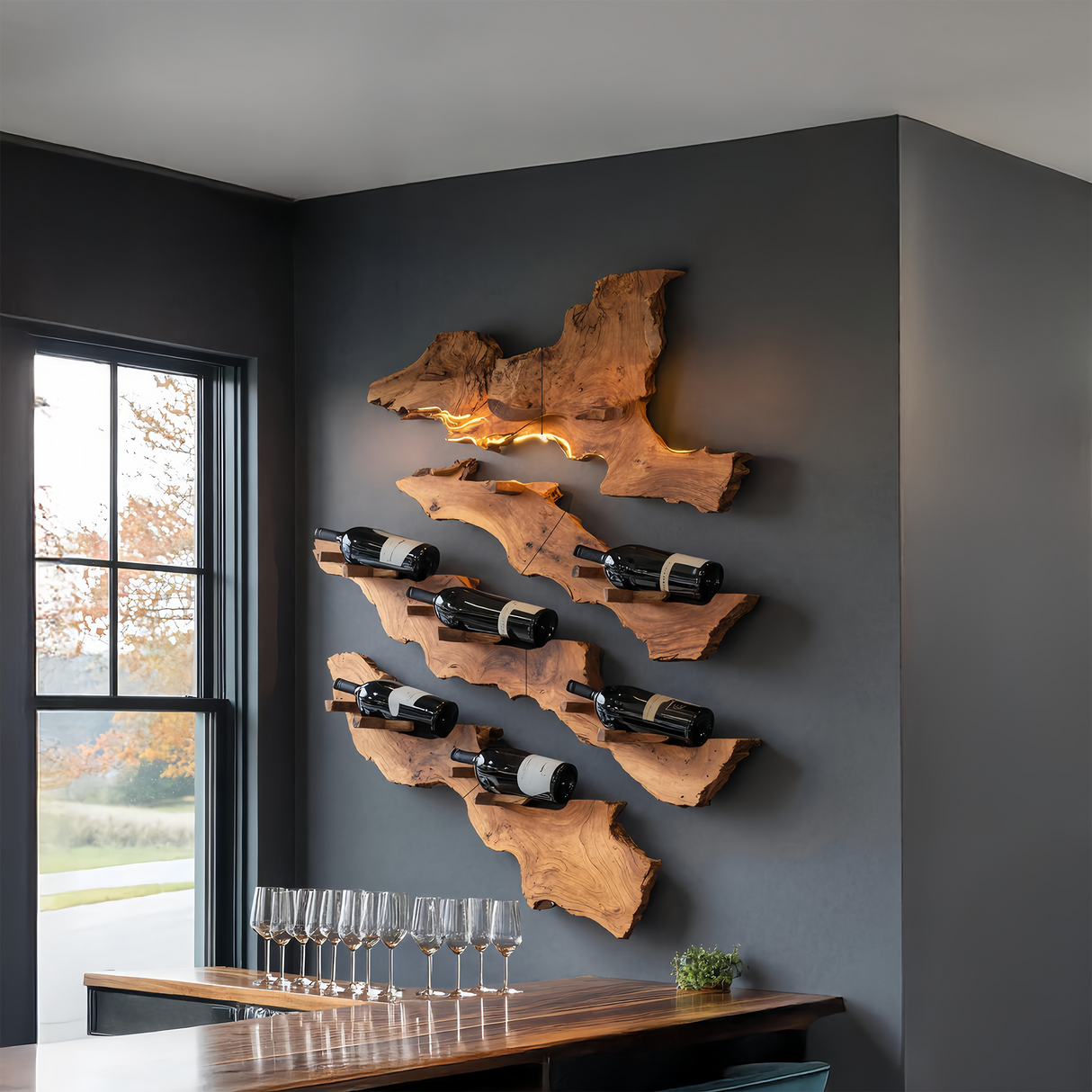 Handcrafted Wooden Live Edge Wine Holder For Bar Decor Ideas
