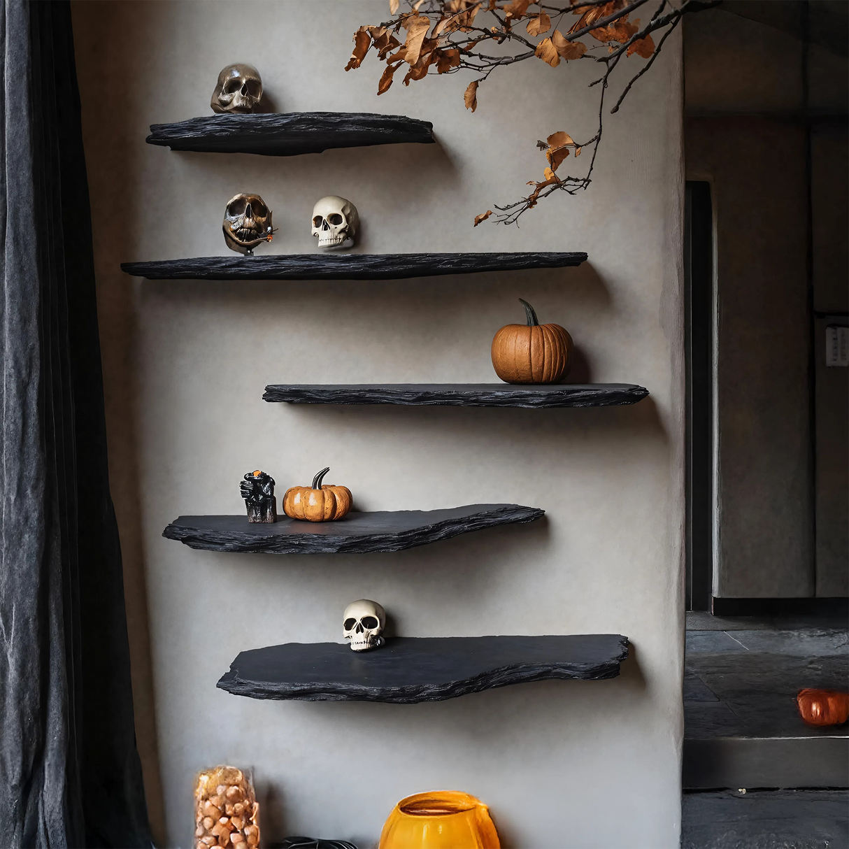 Farmhouse Live Edge Floating Shelf For Living Room Warm Halloween Accent