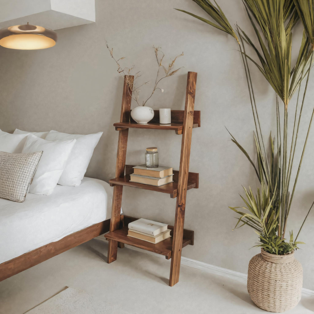 Rustic Ladder Shelf With Tiered Display For Bedroom And Living Room