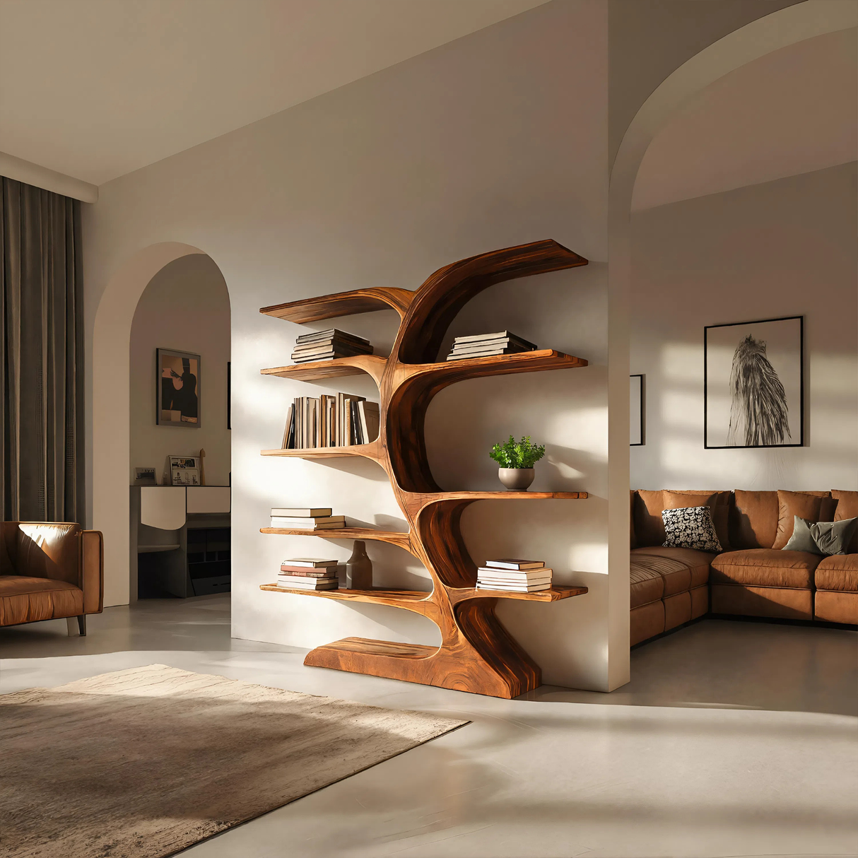 Organic Curved Bookshelf For Open Space