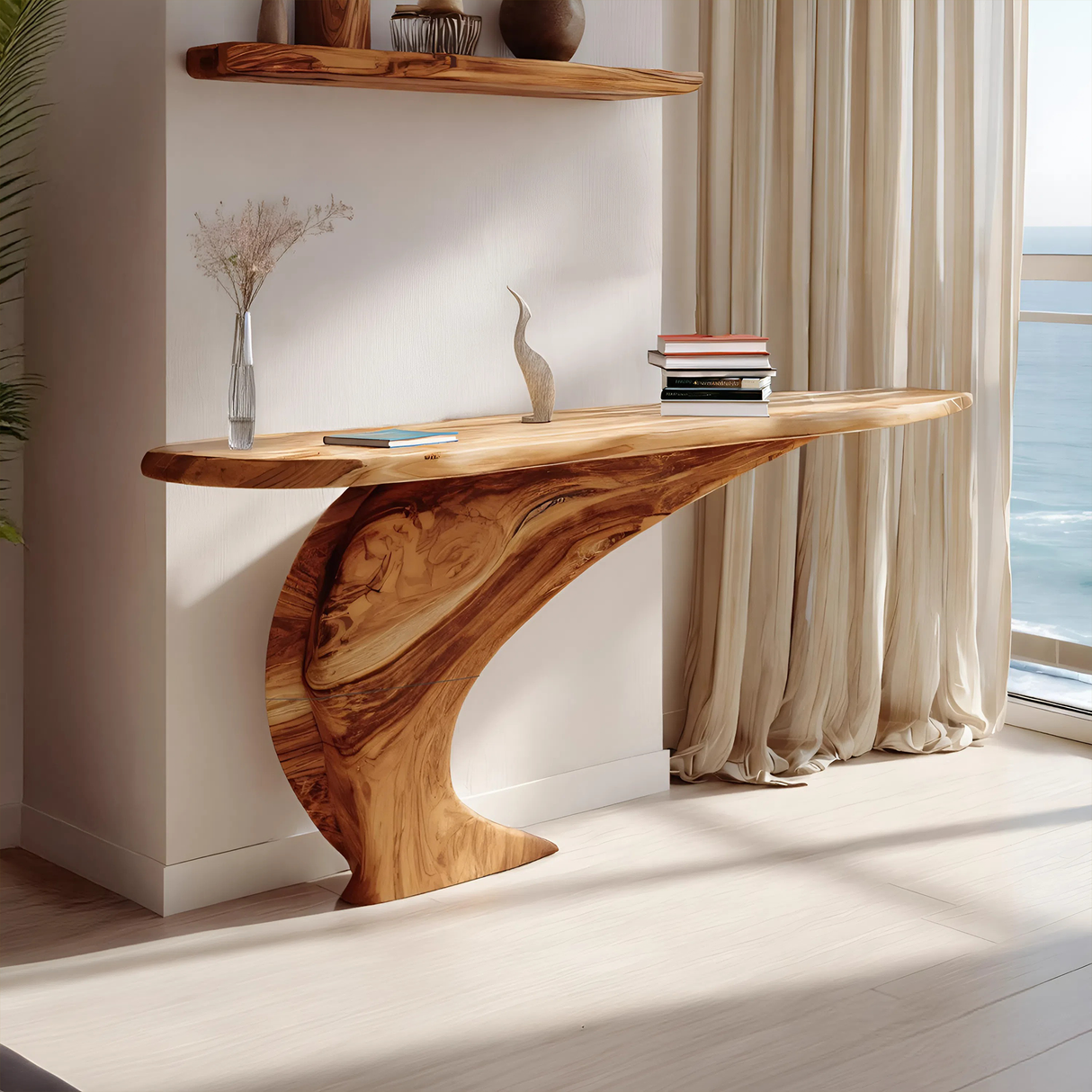 Mid Century Wooden Live Edge Console Table For Living Room Decor