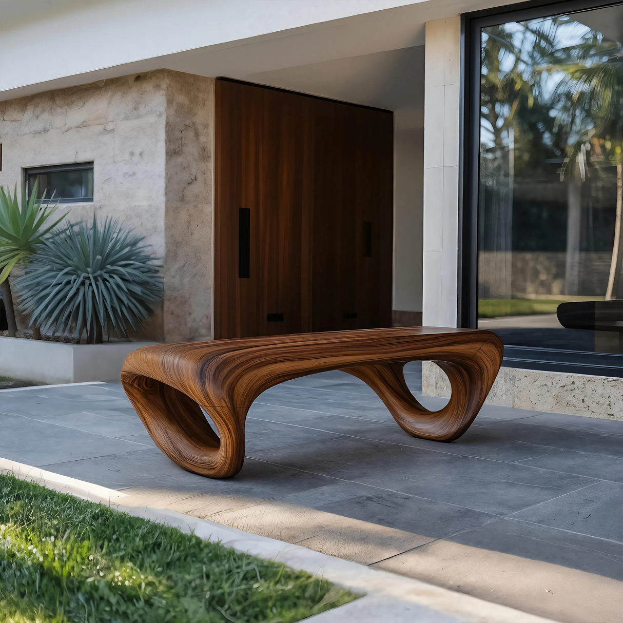 Modern Sculptural Outdoor Bench For Patio Or Garden Decor