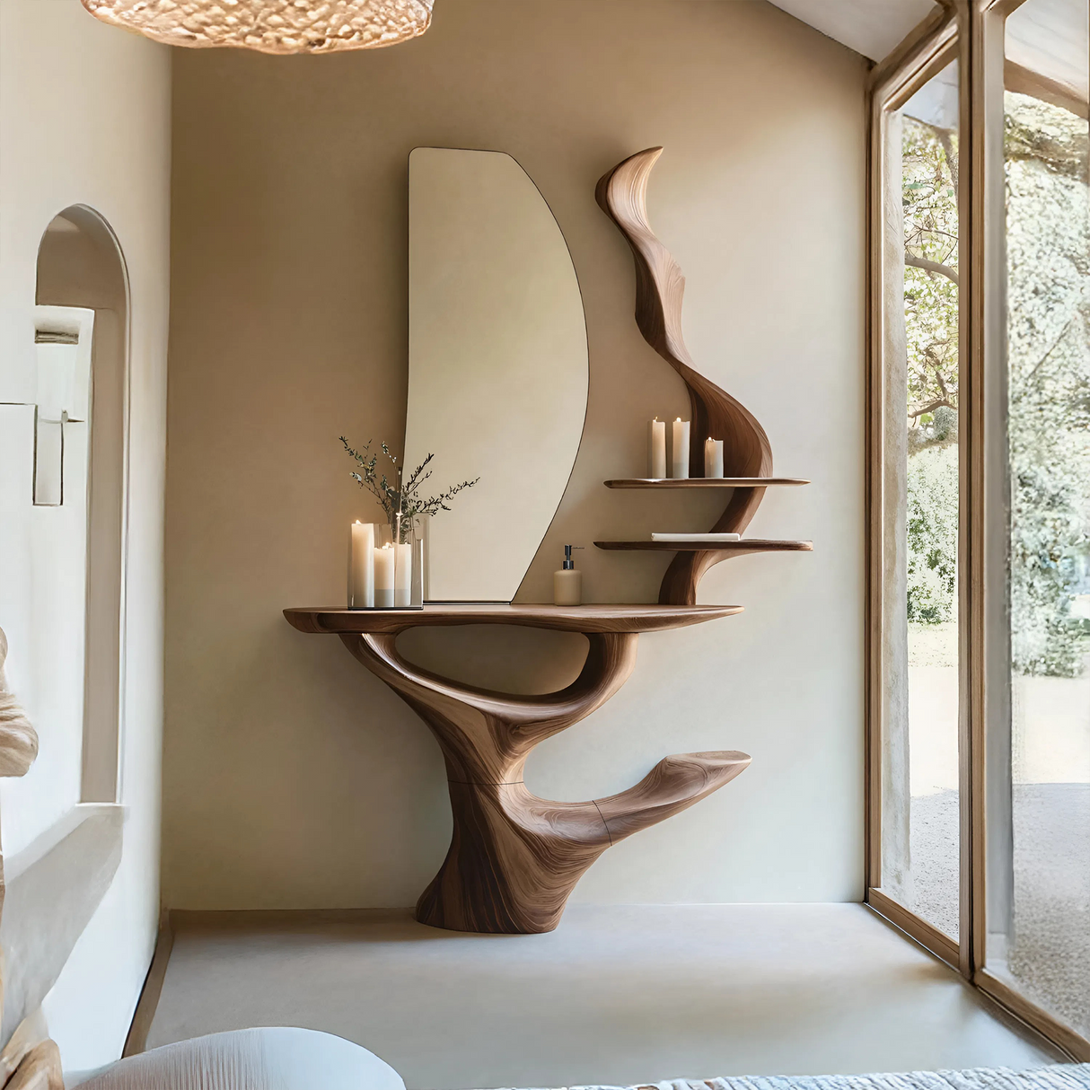 Mid Century Live Edge Cosmetic Table For Bathroom Style