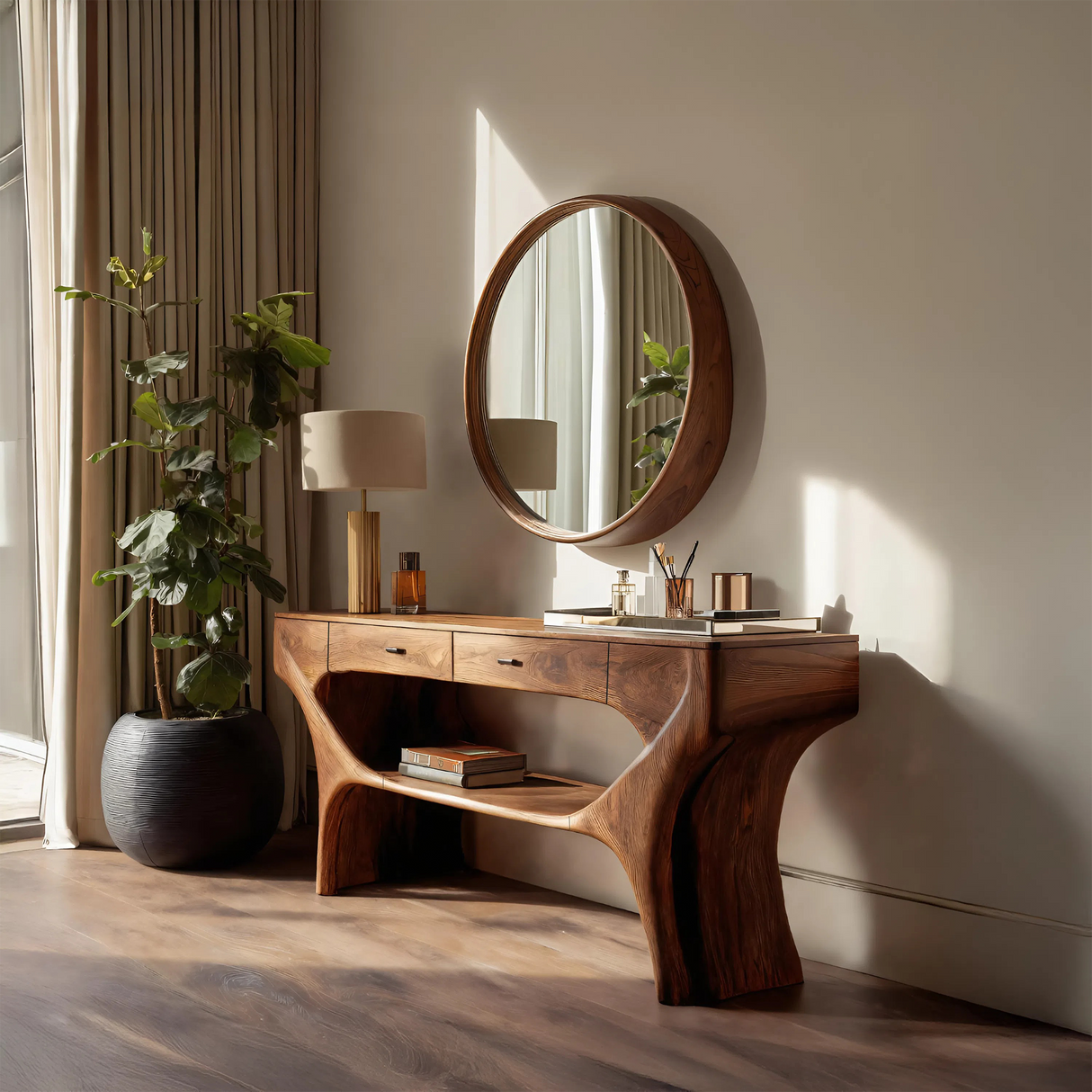 Artistic Handmade Vanity Table With Drawers For Bedroom