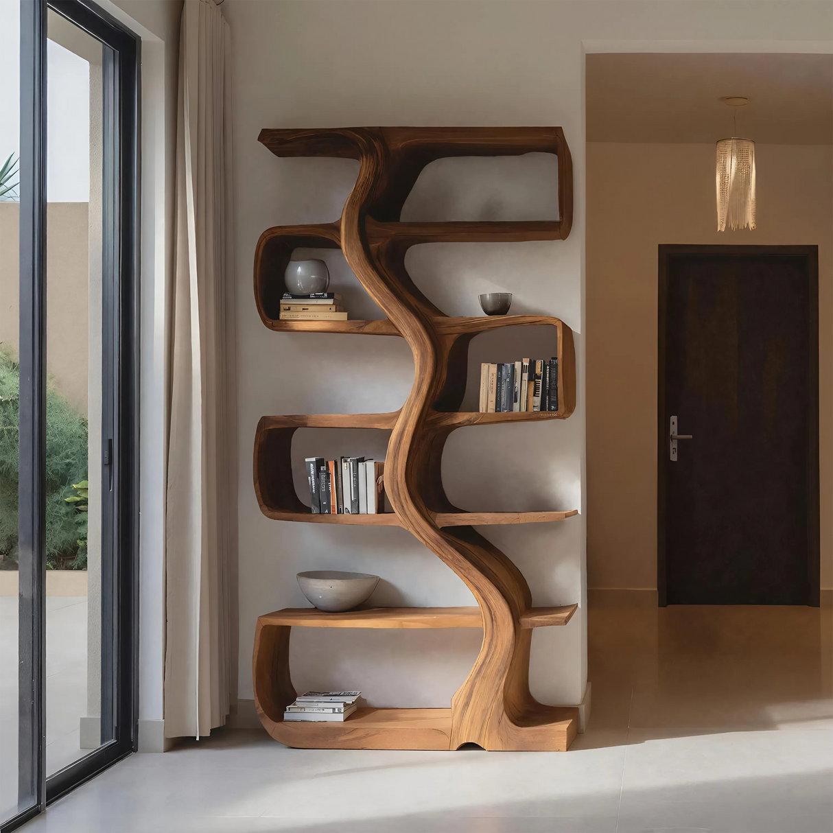 Organic Sculptural Bookshelf With Wavy Design For Living Room