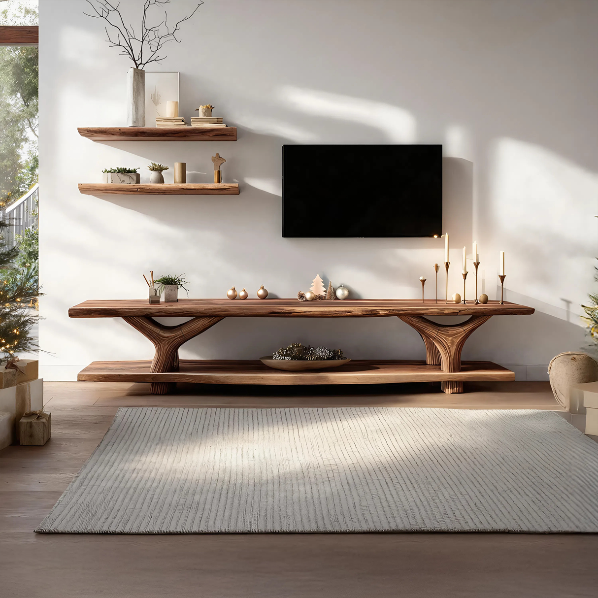 Mid Century Solid Wood TV Console For Christmas Bedroom And Entryway