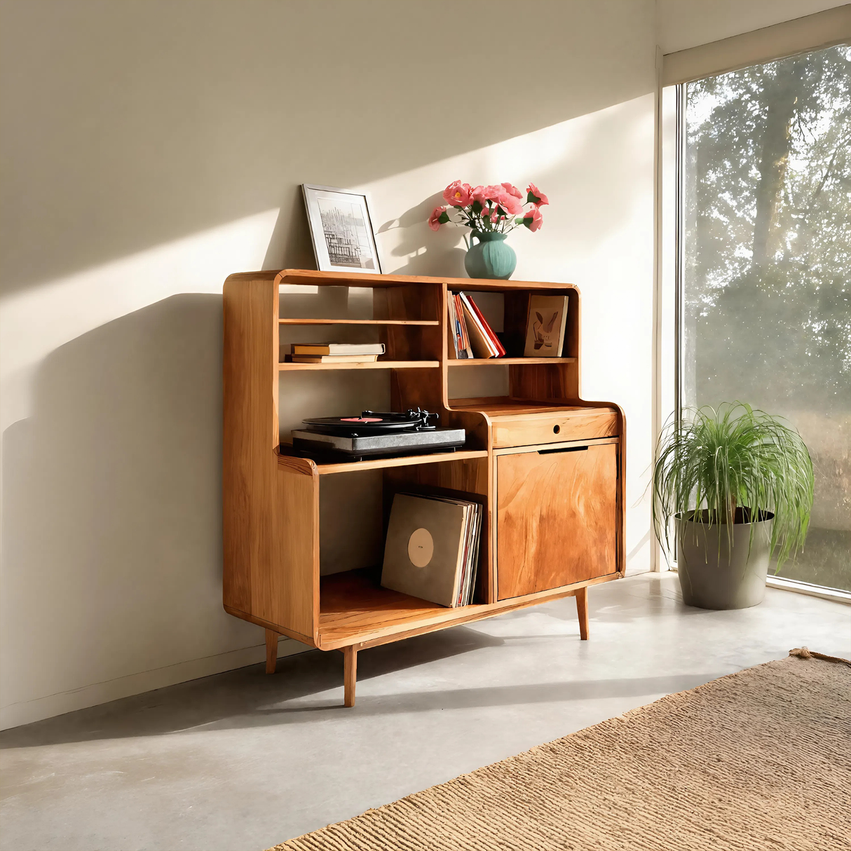 Mid-Century Vinyl Record Cabinet For Home Decor