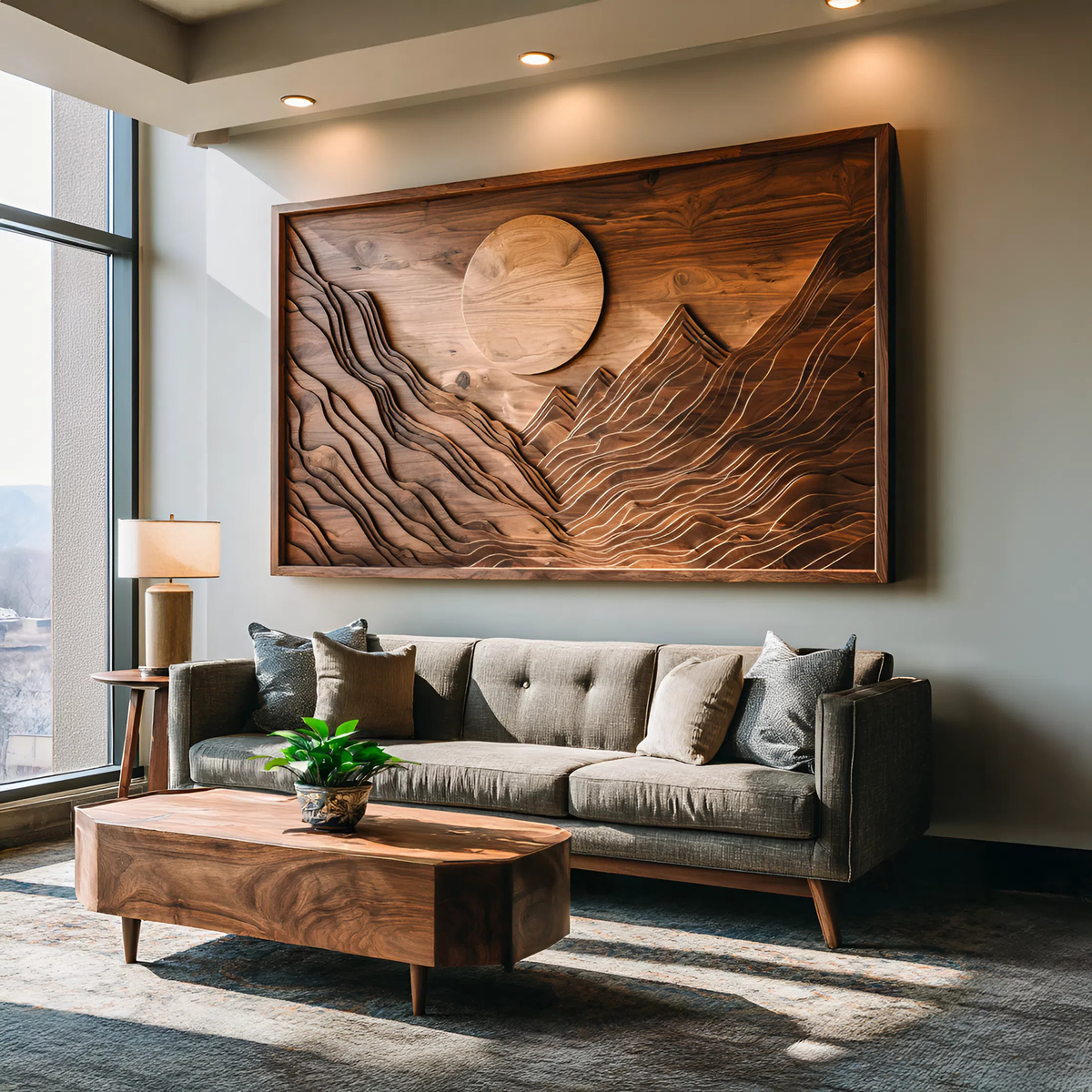 Handcrafted Wall Art Mountain Sun Landscape For Living Room – ET Woodcrafts