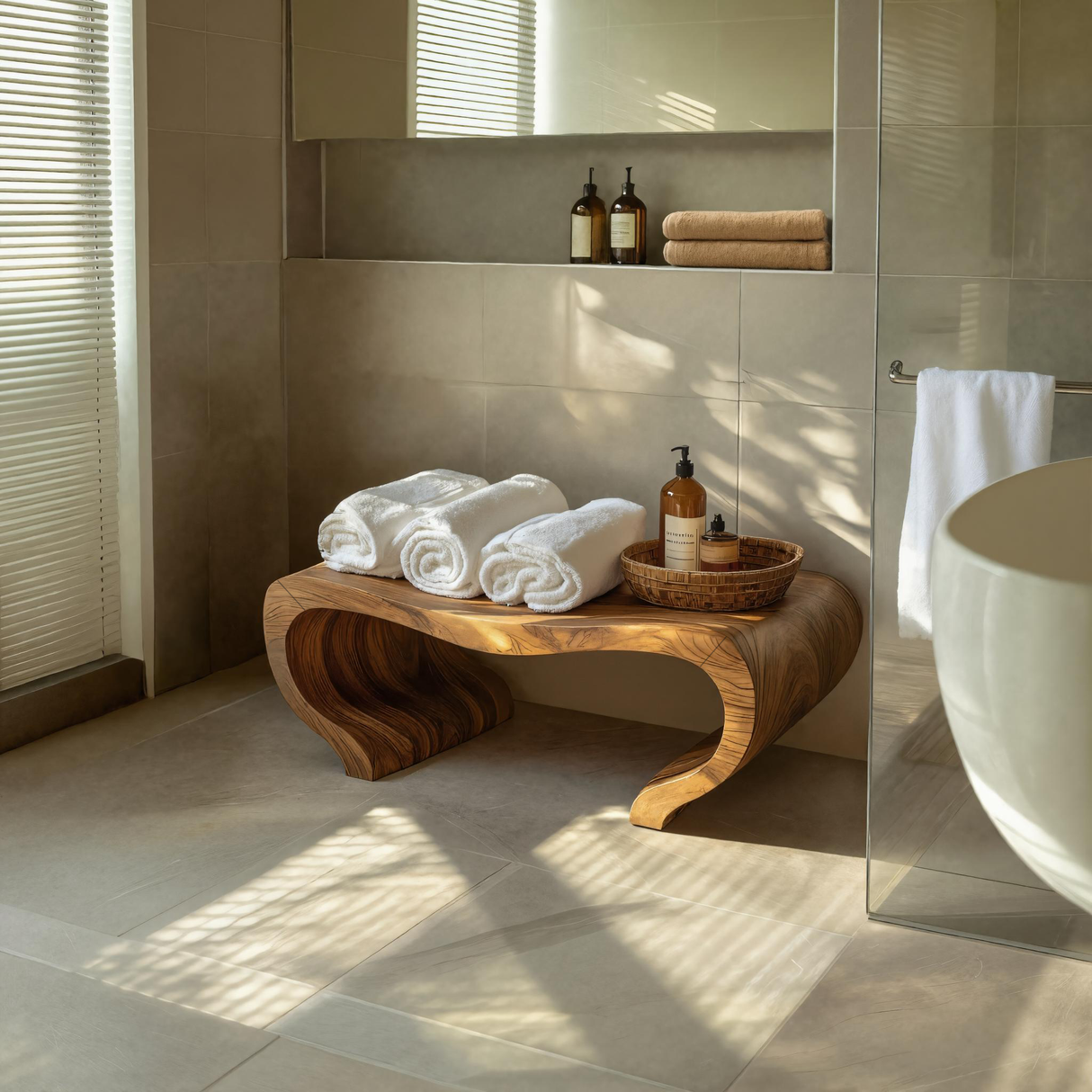 Modern Organic Shower Bench For Spa Decor Or Bathroom