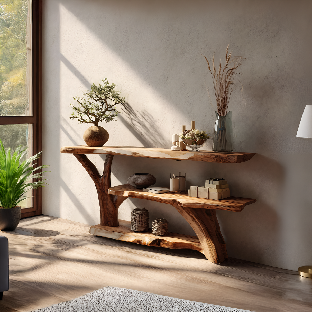 Modern Wooden Live Edge Console Table For Entryway Home Decoration