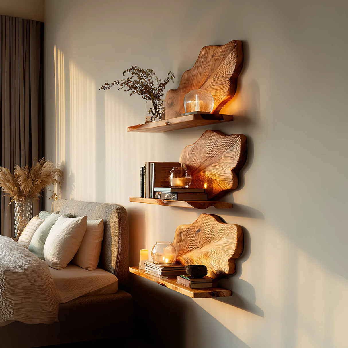 Rustic Wooden Wall Mounted Bookshelf For Living Room Display
