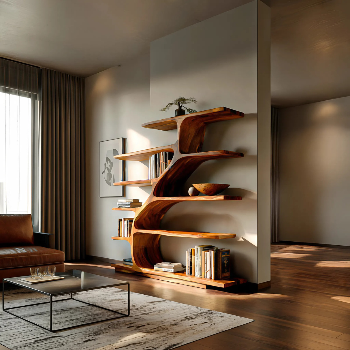 Organic Modern Bookshelf With Flowing Curves For Home Decor