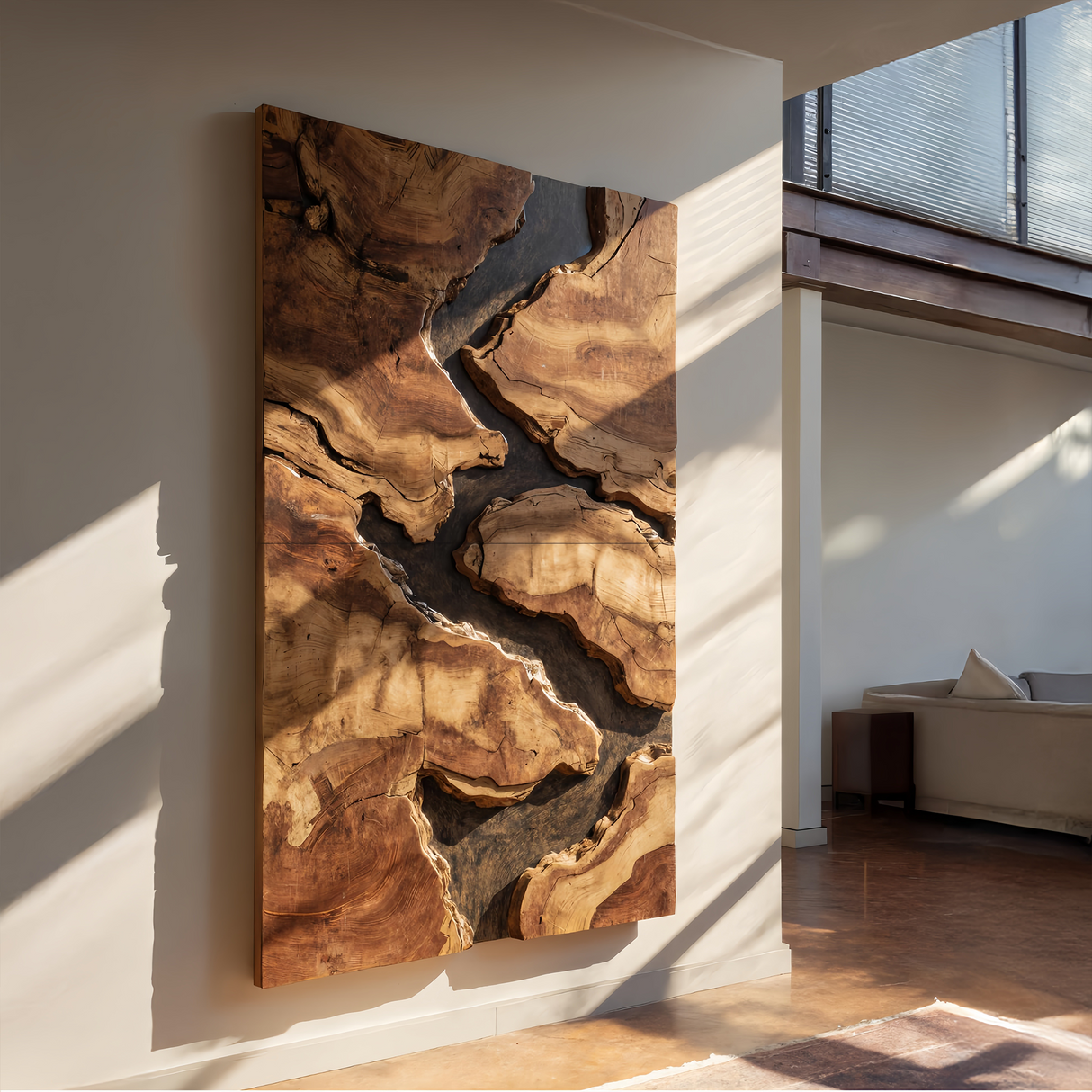 Mid Century Solid Wood Wall Sculpture For Living Room