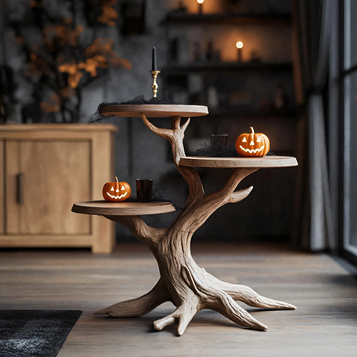 Rustic Round End Table For Entryway Design Pumpkin Halloween Furniture