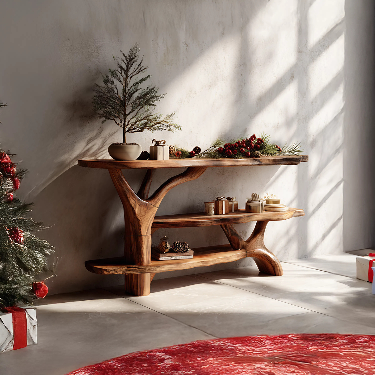 Modern Live Edge Entryway Table For Seasonal Holiday Christmas Bedroom