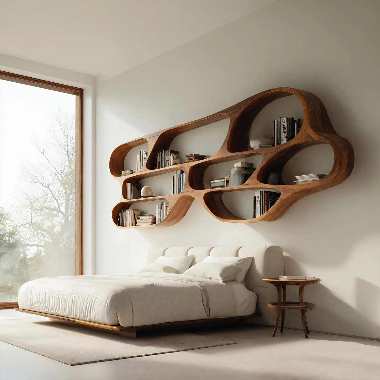 Organic Wall Bookcase For Bedroom Interior Design