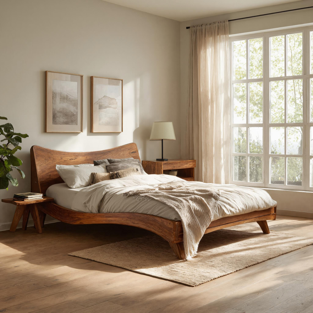 Set Headboard And Curved Bed Frame For Modern Bedroom