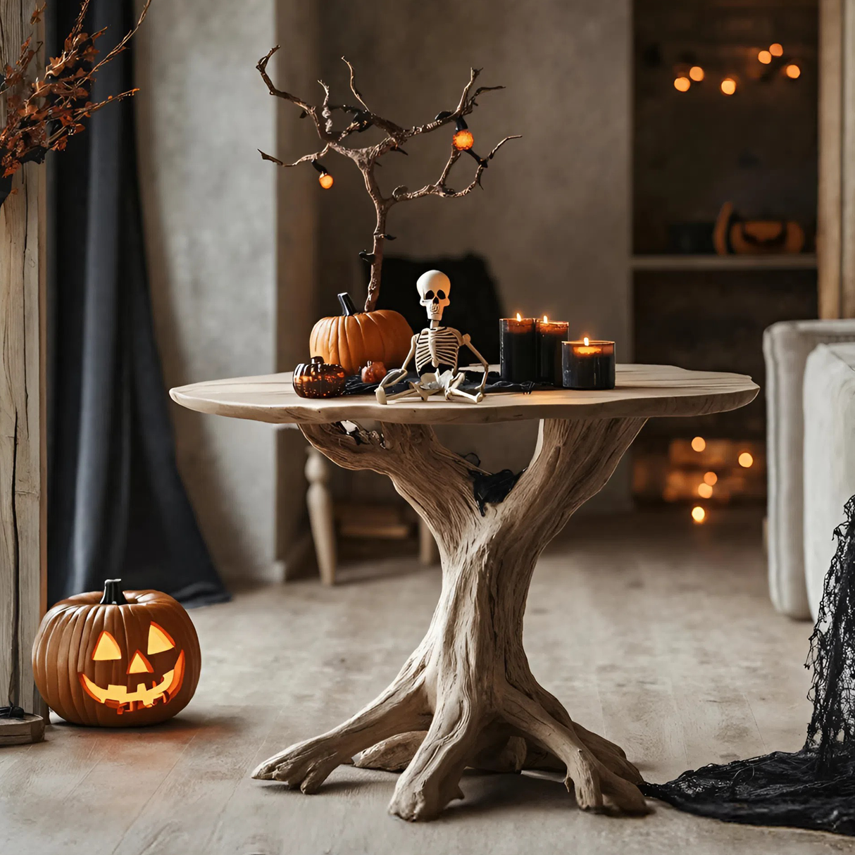 Rustic Wooden End Table For Entryway Design Halloween Wall Display