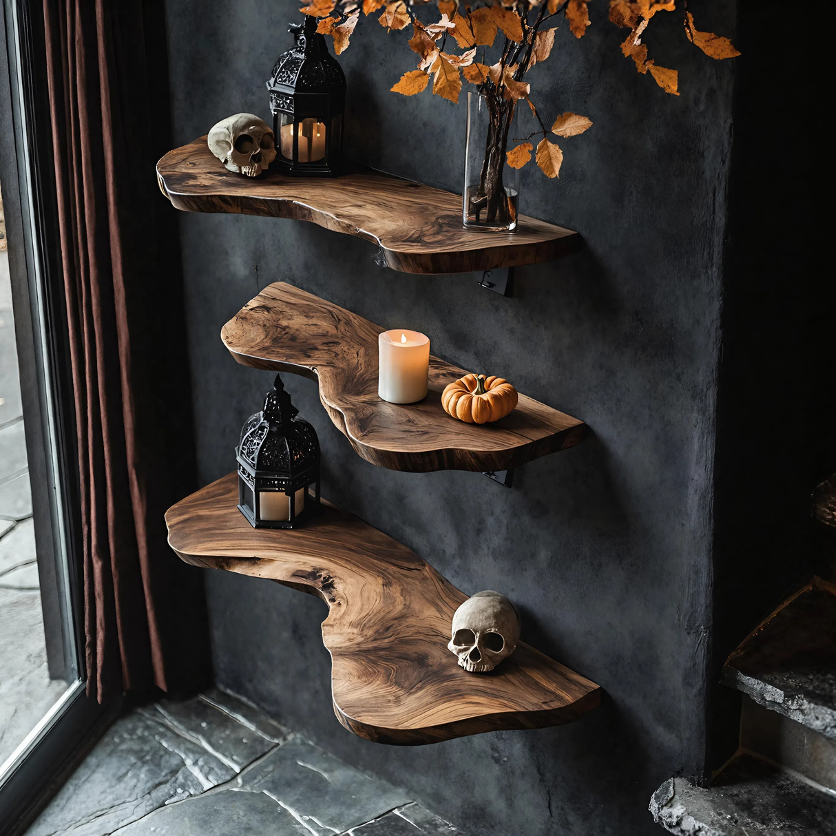 Handcrafted Live Edge Floating Shelf For Furniture Decor Halloween Inspiration
