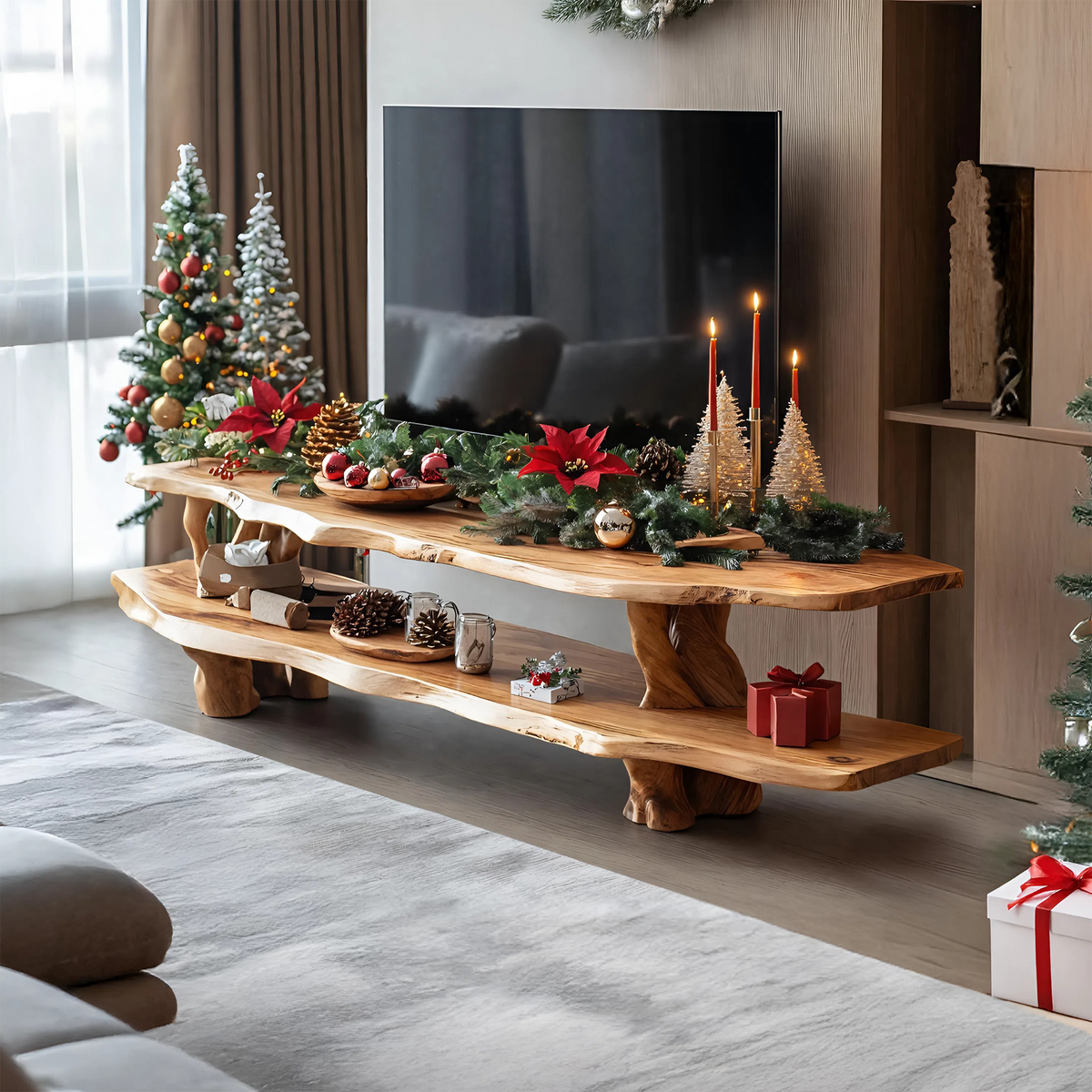 Handcrafted Wooden Live Edge TV Console For Holiday Furniture