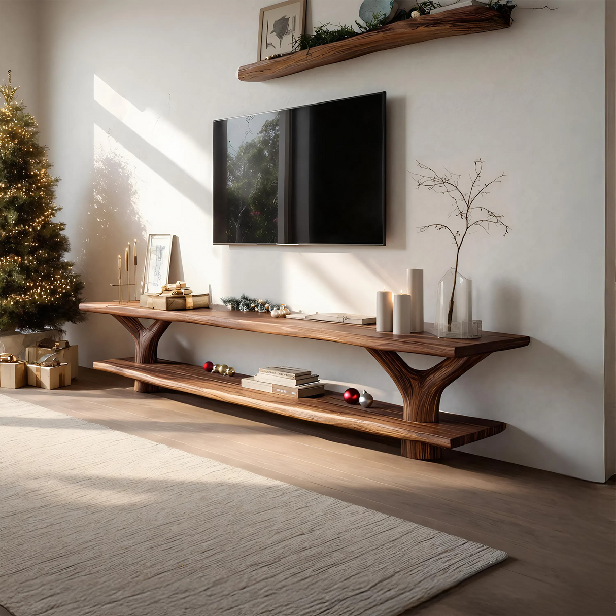 Farmhouse Live Edge Entryway TV Console For Christmas Living Room