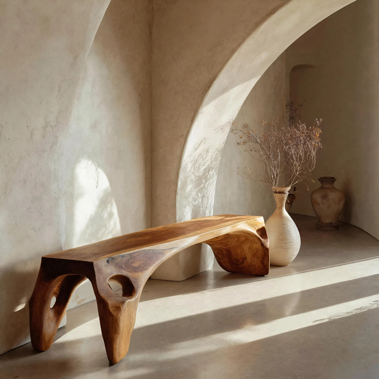 Organic Modern Sculptural Bench For Entryway Or Living Room