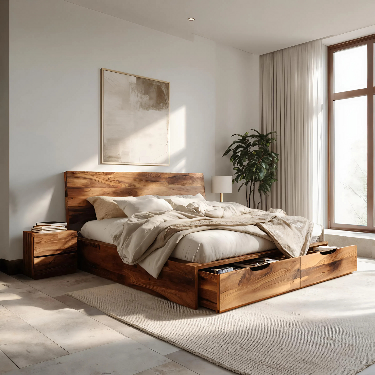 Contemporary Bed And Built-In Drawers For Bedroom