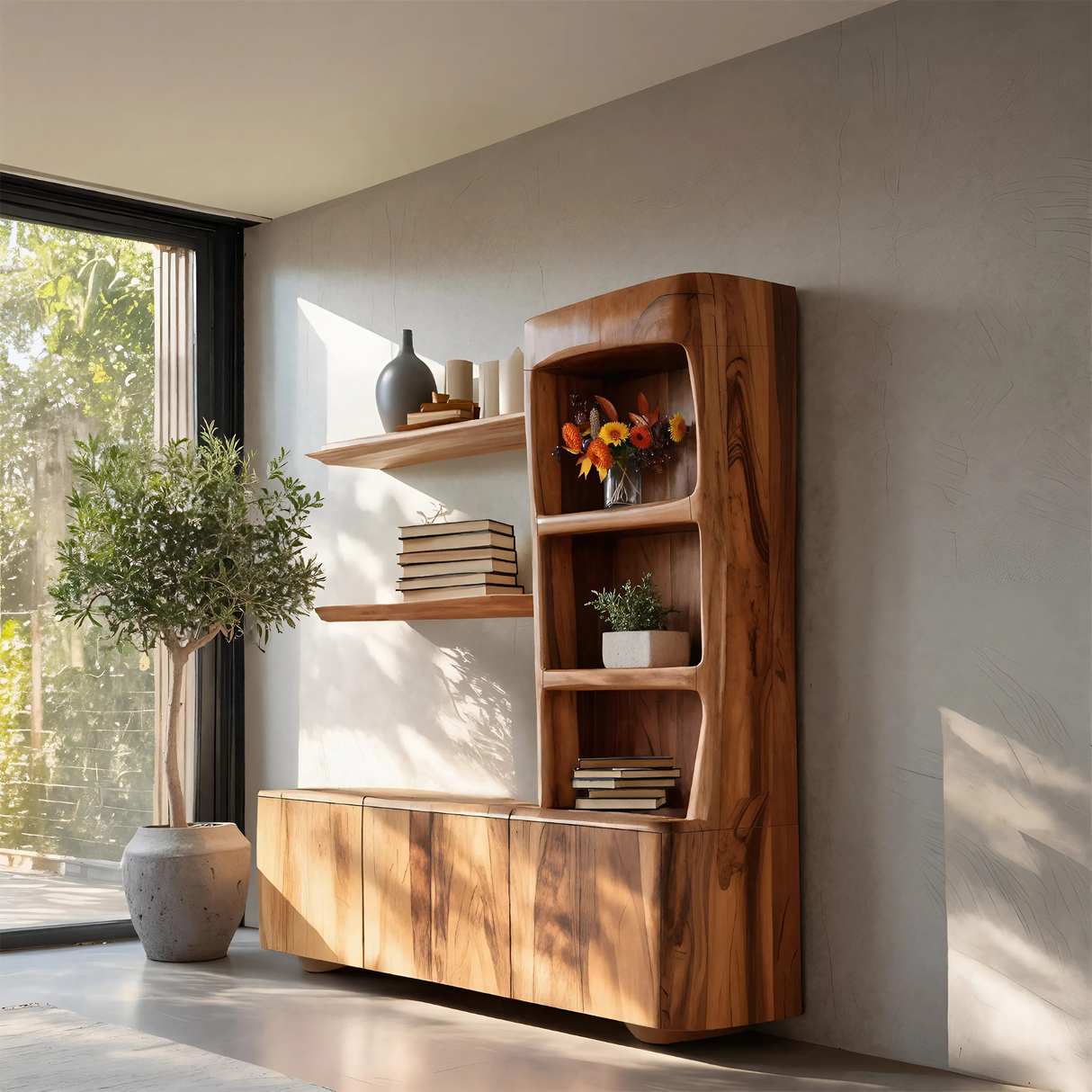 Modern Sculptural Bookshelf Cabinet For Living Room