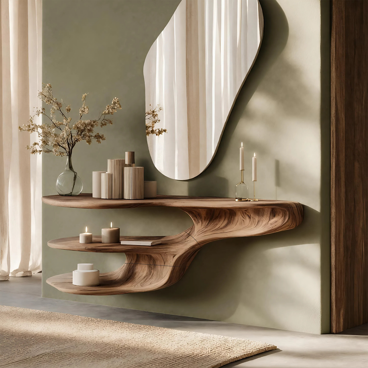 Rustic Solid Wood Vanity For Bedroom Makeup Organization