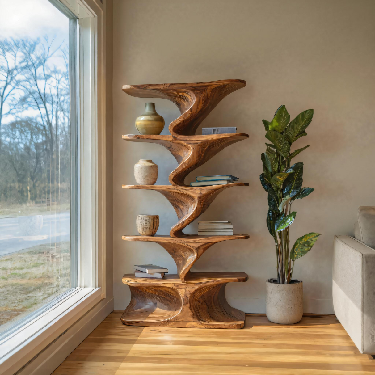 Sculptural Standing Shelf For Living Room Or Home Studio