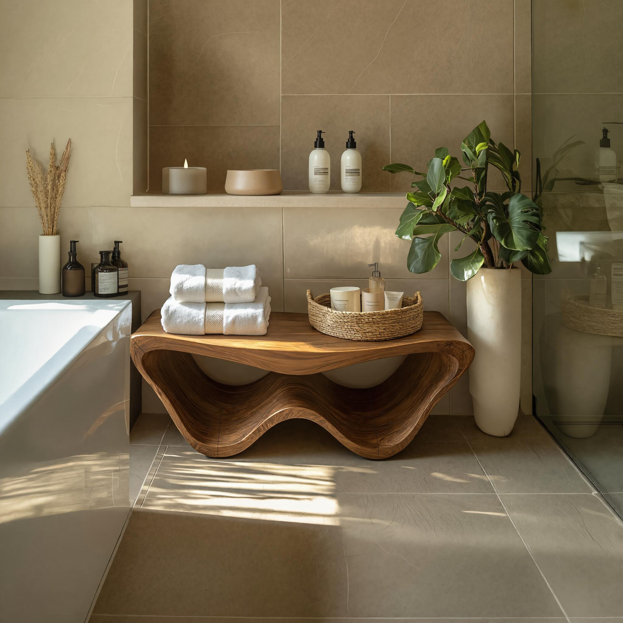 Organic Shower Bench With Storage For Bathroom